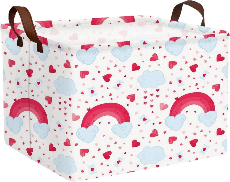BOOHIT Valentines Day Basket Large Foldable Heart Shaped Storage Box for Gifts Kids Empty Storage Bins Rectangular Toy Organizer Decor (Rainbow Love) - Image 1